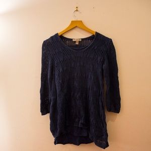 Roz & Ali Blue Knit Sweater w/ high low hemline